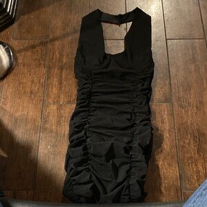 PrettyLittleThing Black Backless Ruched Dress